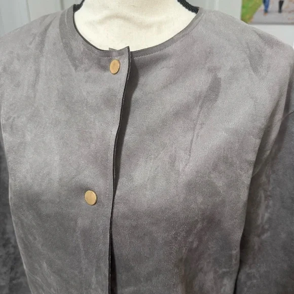 Zara jacket faux suede fur gray small preowned - Picture 4 of 12